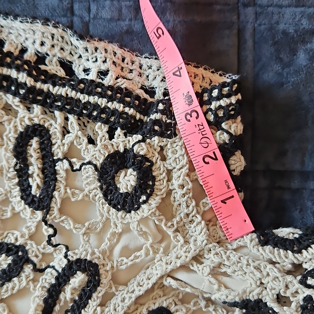 Boho Crochet Lace Shorts, Cream & Black Floral High Waist, Large, Festival - Picture 8 of 9